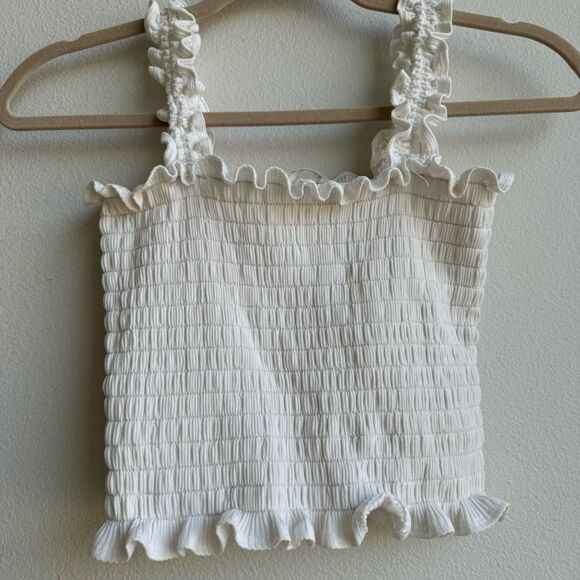 Reformation White Leonore Smocked Ruched Feminine aromantic Tank Top Size Large - Picture 1 of 8